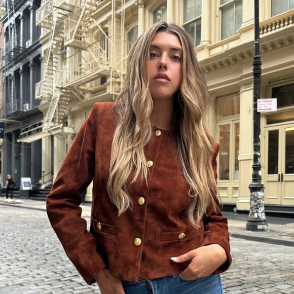 Susanna Chow Tessa Suede Jacket in Chocolate Brown Size M - Picture 5 of 7